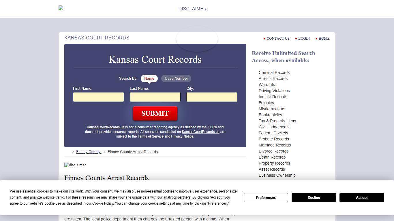 Finney County Arrest Records | KansasCourtRecords.us