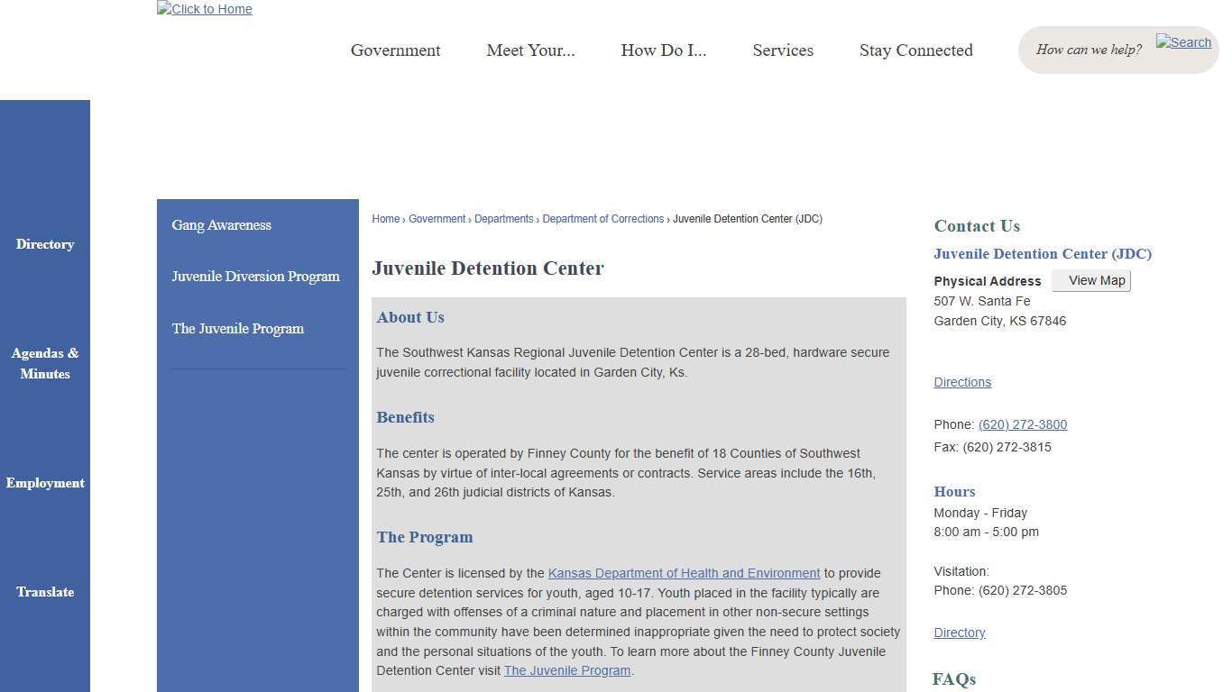 Juvenile Detention Center | Finney County, KS - Official Website